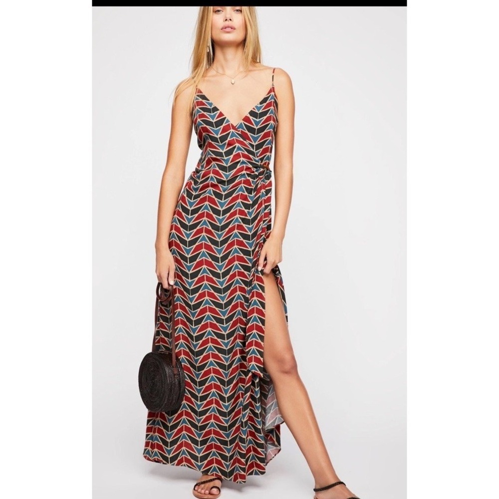 Free People Red and Navy Geometric Maxi Dress